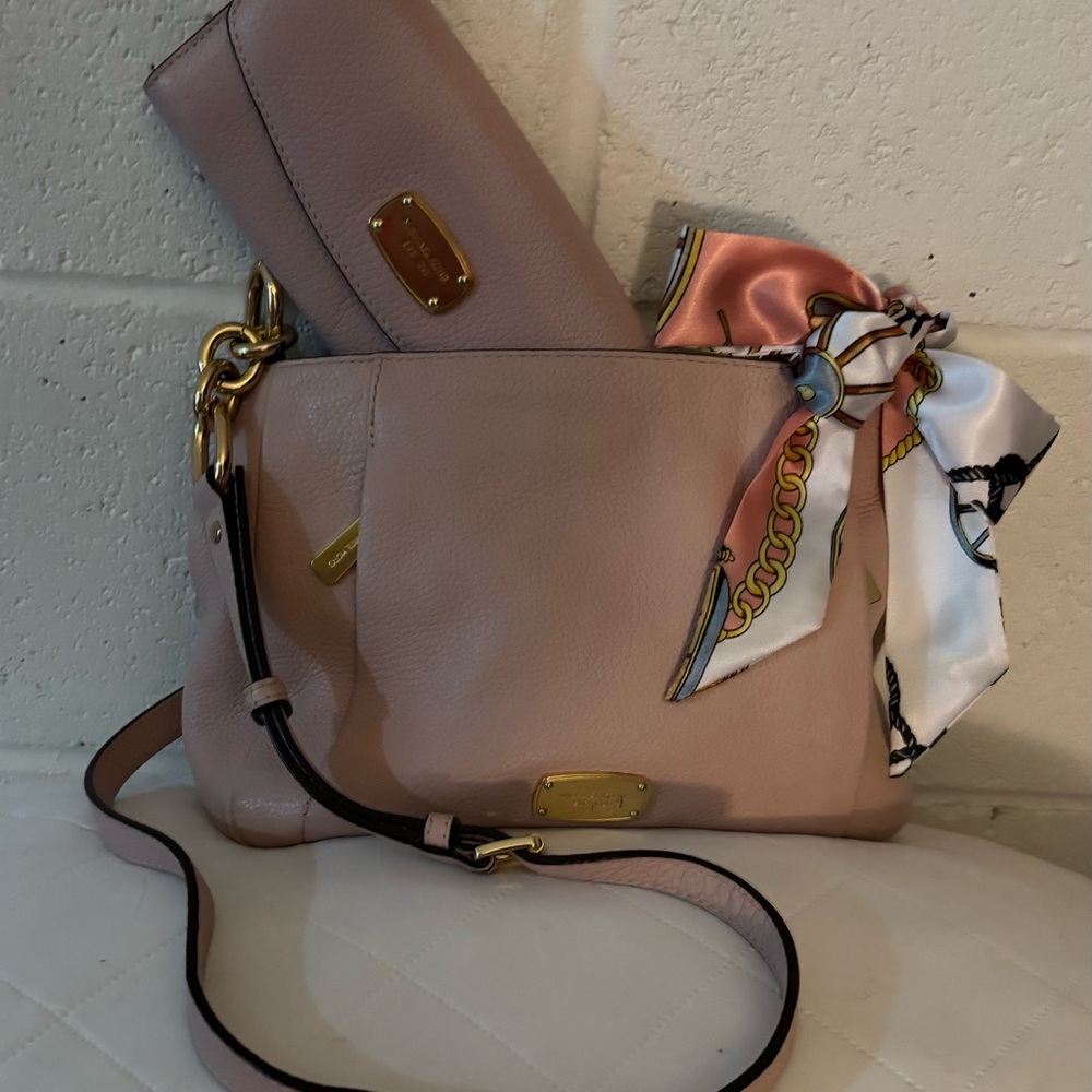 Michael Kors Blush Pink Leather Medium Hallie Handbag with matching Wallet